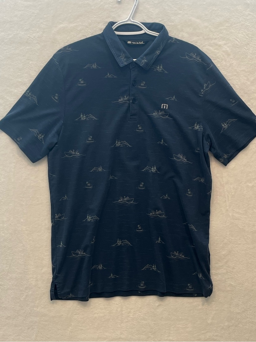 Travis Mathew Mens Blue Print Golf Polo Shirt Size XL - Excellent